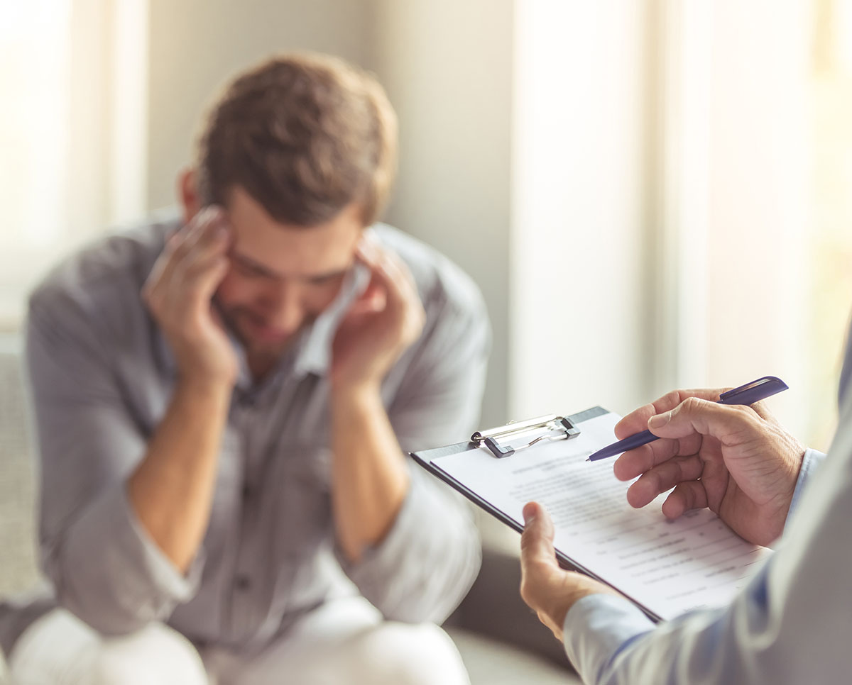 Man receiving therapy for his Anxiety at Conventions Psychiatry and Counseling in Naperville IL