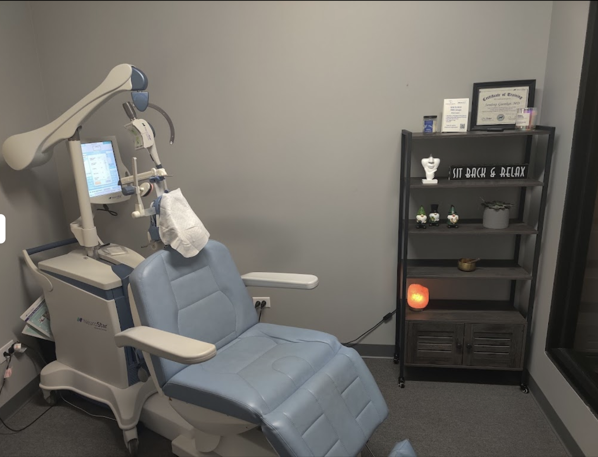 Conventions TMS patient room with NeuroStar TMS Chair that is located in Naperville IL